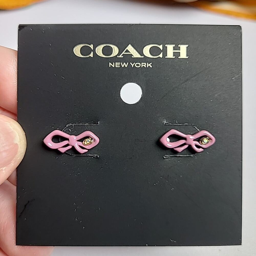 NWT Coach Resin Mini Bow Stud Earrings Pink Gold